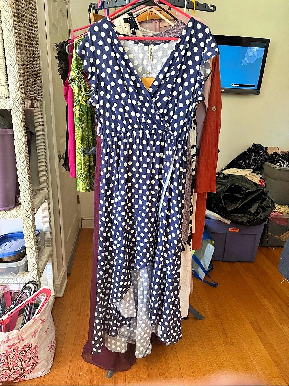 Grace Life Polka Dot Maxi Dress in Blue & White Size Large NWT